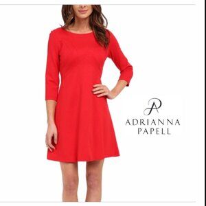 NWT Adrianna Papell Solid Pointe A-line  Long-Sleeve Cocktail Dress, Red, Size 4